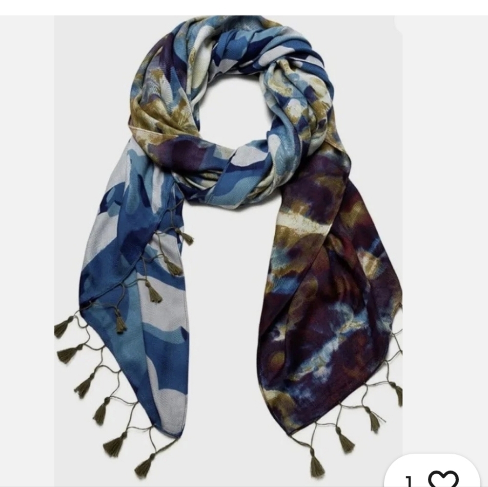 Elegant Desingual Blue and Brown Tassel Scarf 100cmx195
